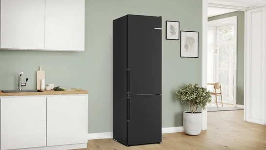 Serie 4 Freistehende Kühl-Gefrier-Kombination mit Gefrierbereich unten 203 x 60 cm Gebürsteter schwarzer Stahl AntiFingerprint KGN39VXBT