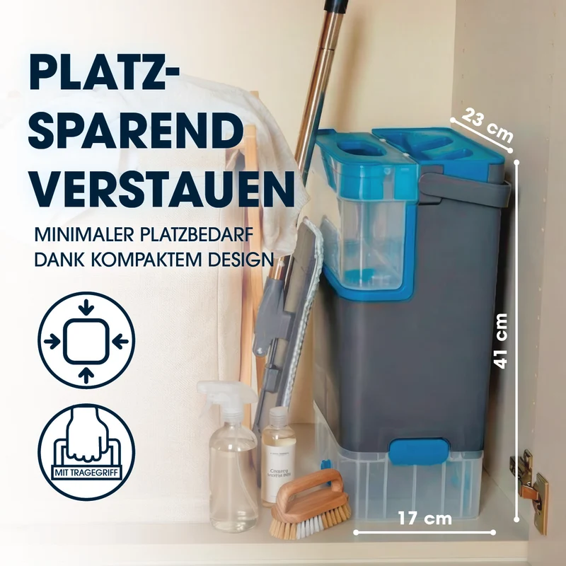 Komfort-Mopp DuoTank - grau-blau + Ersatz-Wischpad 2er-Set