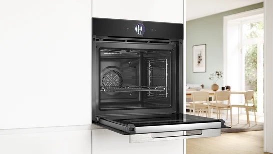 Serie 8 Einbau-Backofen mit Dampfunterstützung 60 x 60 cm Schwarz HRG7764B1