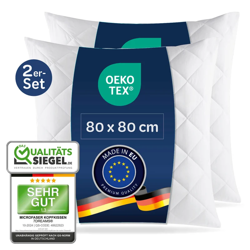 Microfaser Kopfkissen gesteppt - 80 x 80 cm - 2er-Set