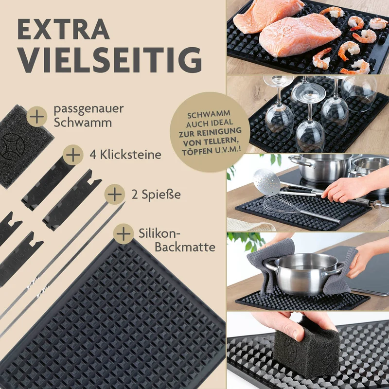 Starter Set - Silikon-Backmatte inkl. 2 Spieße + 4 Steine + 1 Schwamm