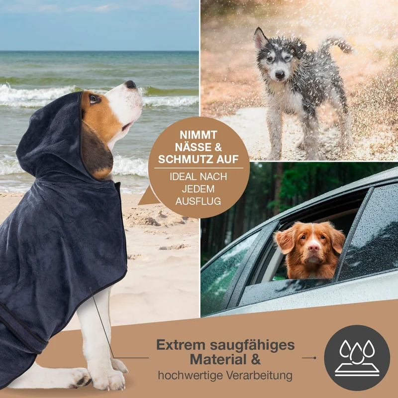 Hundebademantel - Größe L - beige/blau