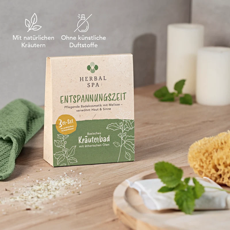 Basisches Kräuterbad mit ätherischen Ölen - Erkältungszeit & Entspannungszeit - 12er-Set (12x 100 g)