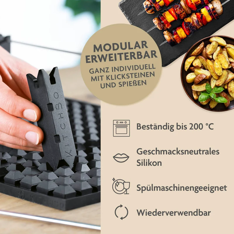 Starter Set Deluxe - Silikon-Backmatte inkl. 6 Spieße + 8 Steine + 1 Schwamm
