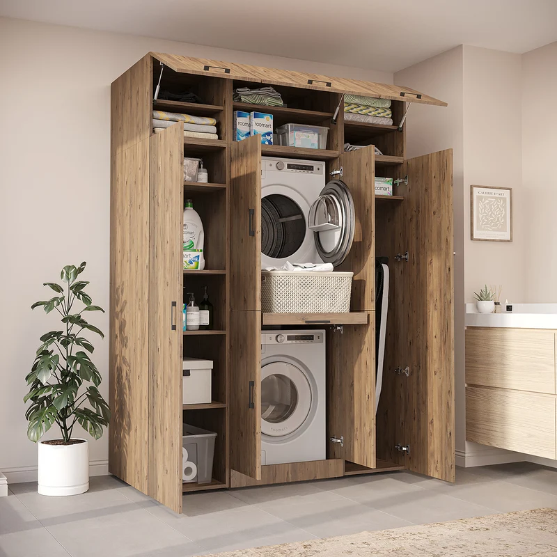 Roomart Waschmaschinenschrank DORA-I, 160 cm breit, für Waschmaschine und Trockner mit 2 Hochschränken, in 5 Farben