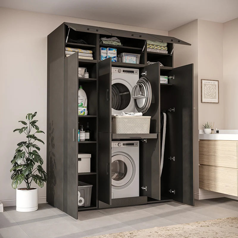 Roomart Waschmaschinenschrank DORA-I, 160 cm breit, für Waschmaschine und Trockner mit 2 Hochschränken, in 5 Farben