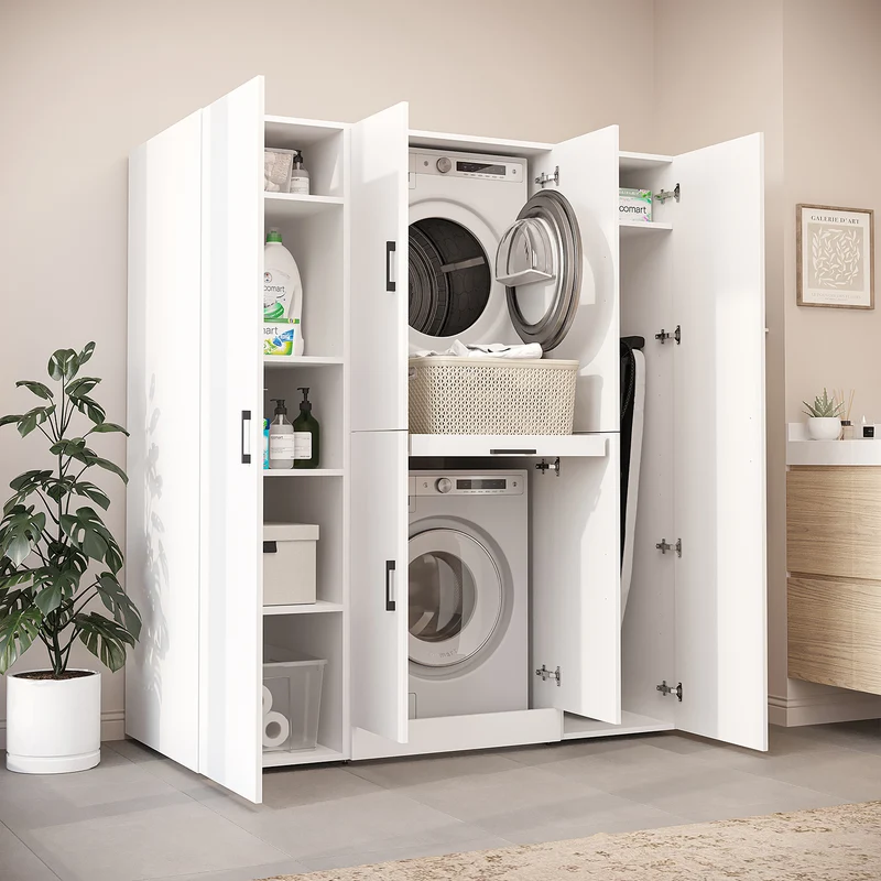 Roomart Waschmaschinenschrank DORA-I, 160 cm breit, für Waschmaschine und Trockner mit 2 Hochschränken, in 5 Farben