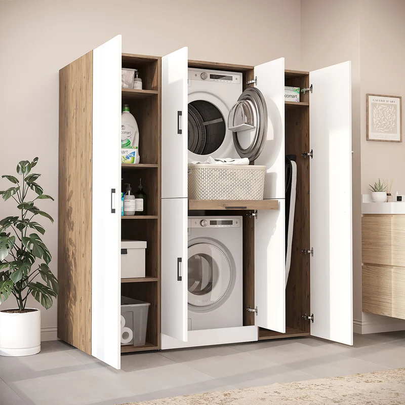 Roomart Waschmaschinenschrank DORA-I, 160 cm breit, für Waschmaschine und Trockner mit 2 Hochschränken, in 5 Farben