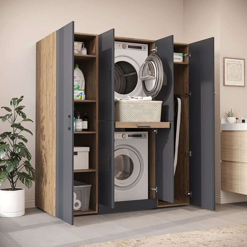 Roomart Waschmaschinenschrank DORA-I, 160 cm breit, für Waschmaschine und Trockner mit 2 Hochschränken, in 5 Farben