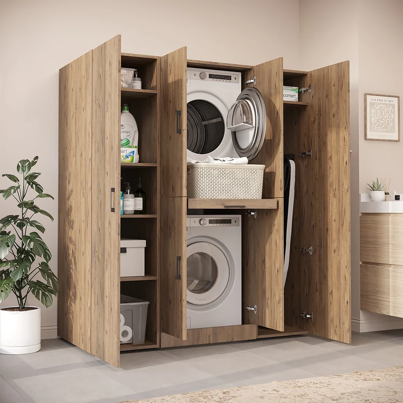 Roomart Waschmaschinenschrank DORA-I, 160 cm breit, für Waschmaschine und Trockner mit 2 Hochschränken, in 5 Farben