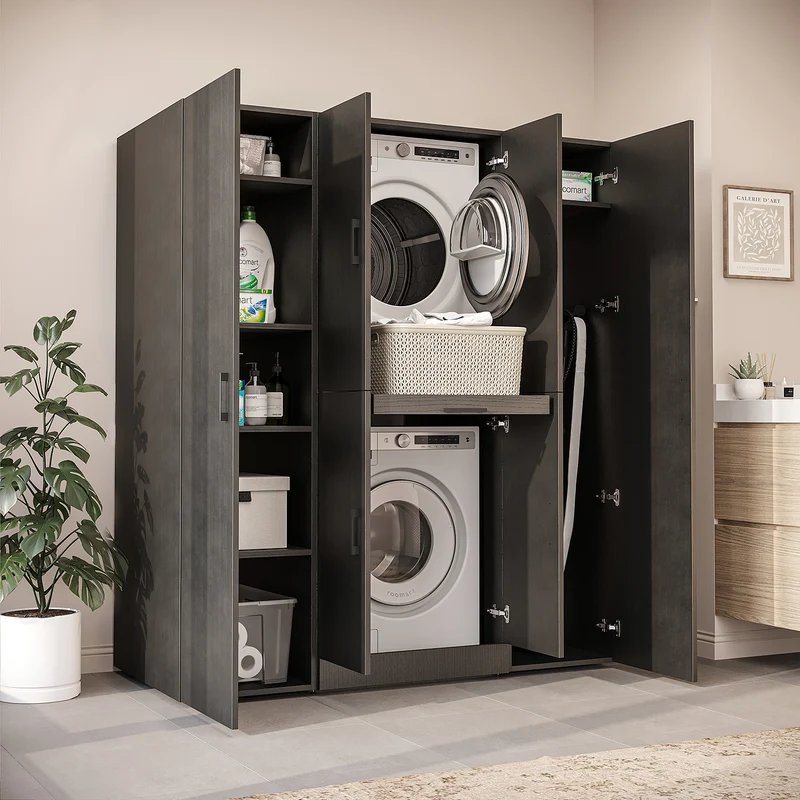 Roomart Waschmaschinenschrank DORA-I, 160 cm breit, für Waschmaschine und Trockner mit 2 Hochschränken, in 5 Farben