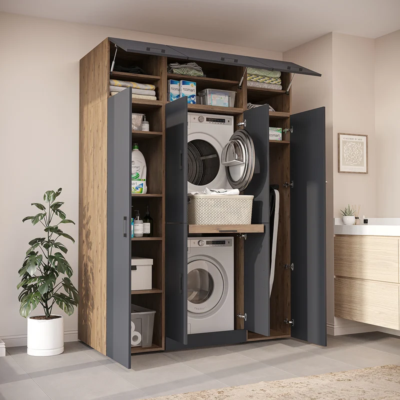 Roomart Waschmaschinenschrank DORA-I, 160 cm breit, für Waschmaschine und Trockner mit 2 Hochschränken, in 5 Farben