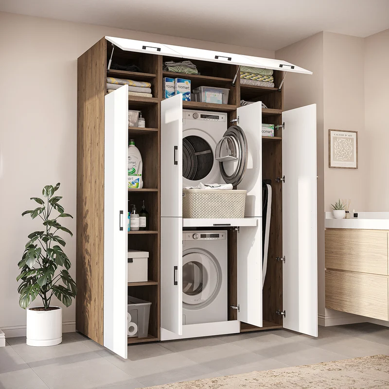 Roomart Waschmaschinenschrank DORA-I, 160 cm breit, für Waschmaschine und Trockner mit 2 Hochschränken, in 5 Farben