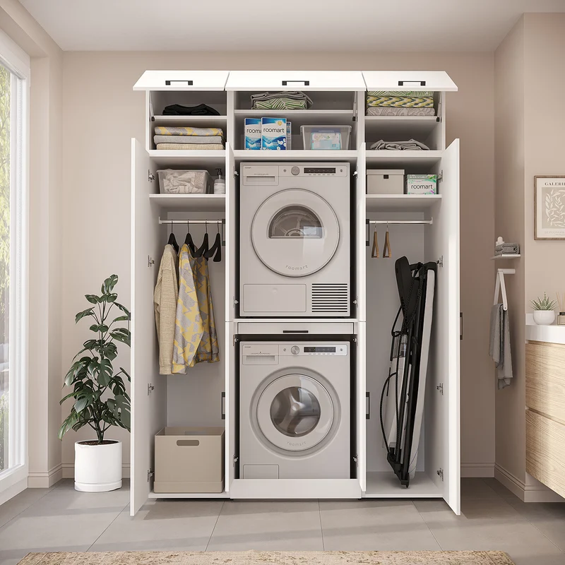 Roomart Waschmaschinenschrank DORA-I, 160 cm breit, für Waschmaschine und Trockner mit 2 Hochschränken, in 5 Farben