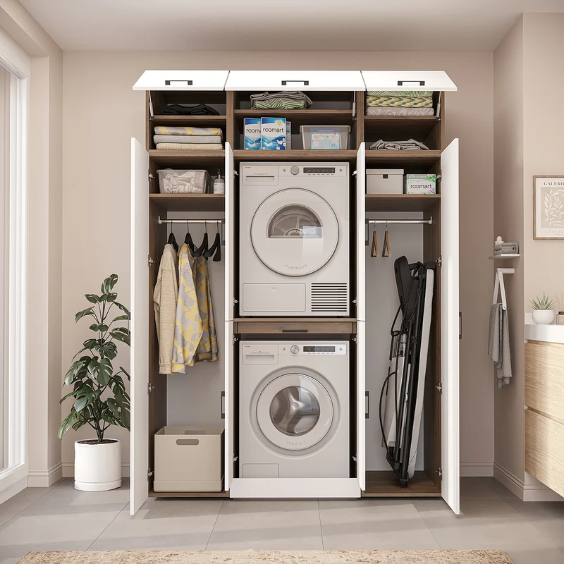 Roomart Waschmaschinenschrank DORA-I, 160 cm breit, für Waschmaschine und Trockner mit 2 Hochschränken, in 5 Farben