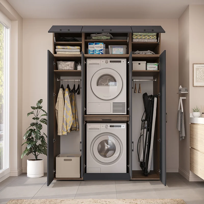 Roomart Waschmaschinenschrank DORA-I, 160 cm breit, für Waschmaschine und Trockner mit 2 Hochschränken, in 5 Farben