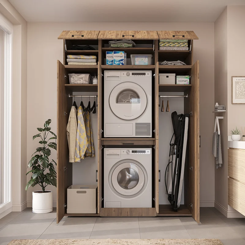 Roomart Waschmaschinenschrank DORA-I, 160 cm breit, für Waschmaschine und Trockner mit 2 Hochschränken, in 5 Farben