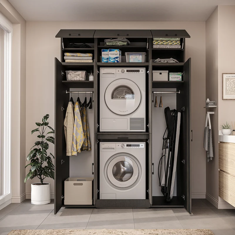 Roomart Waschmaschinenschrank DORA-I, 160 cm breit, für Waschmaschine und Trockner mit 2 Hochschränken, in 5 Farben