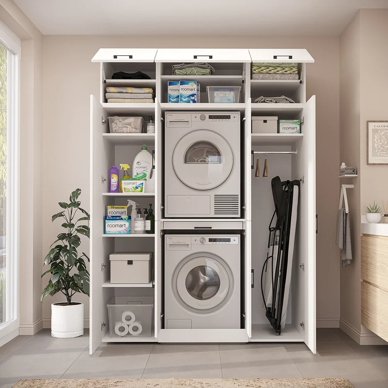 Roomart Waschmaschinenschrank DORA-I, 160 cm breit, für Waschmaschine und Trockner mit 2 Hochschränken, in 5 Farben