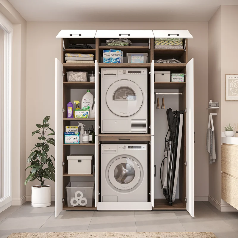 Roomart Waschmaschinenschrank DORA-I, 160 cm breit, für Waschmaschine und Trockner mit 2 Hochschränken, in 5 Farben