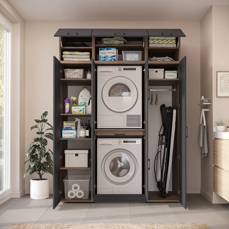 Roomart Waschmaschinenschrank DORA-I, 160 cm breit, für Waschmaschine und Trockner mit 2 Hochschränken, in 5 Farben