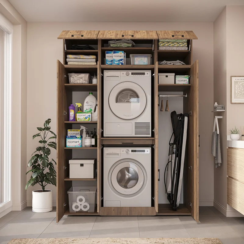 Roomart Waschmaschinenschrank DORA-I, 160 cm breit, für Waschmaschine und Trockner mit 2 Hochschränken, in 5 Farben