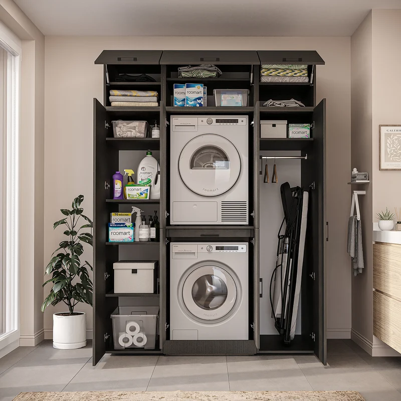 Roomart Waschmaschinenschrank DORA-I, 160 cm breit, für Waschmaschine und Trockner mit 2 Hochschränken, in 5 Farben