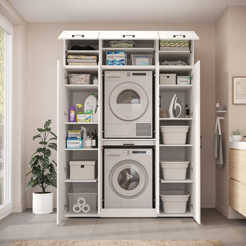 Roomart Waschmaschinenschrank DORA-I, 160 cm breit, für Waschmaschine und Trockner mit 2 Hochschränken, in 5 Farben