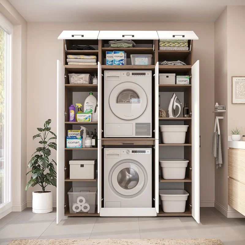 Roomart Waschmaschinenschrank DORA-I, 160 cm breit, für Waschmaschine und Trockner mit 2 Hochschränken, in 5 Farben