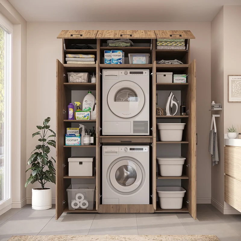 Roomart Waschmaschinenschrank DORA-I, 160 cm breit, für Waschmaschine und Trockner mit 2 Hochschränken, in 5 Farben
