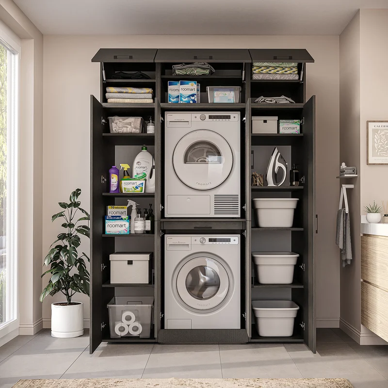 Roomart Waschmaschinenschrank DORA-I, 160 cm breit, für Waschmaschine und Trockner mit 2 Hochschränken, in 5 Farben