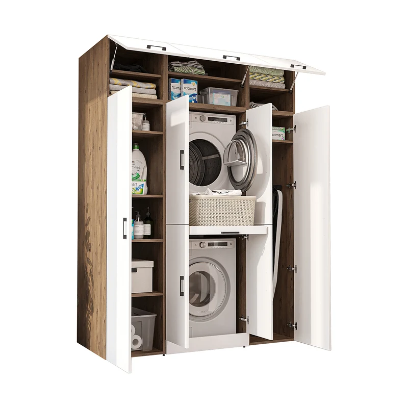 Roomart Waschmaschinenschrank DORA-I, 160 cm breit, für Waschmaschine und Trockner mit 2 Hochschränken, in 5 Farben