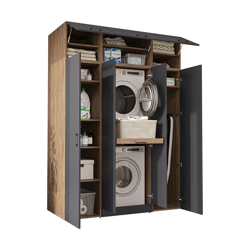Roomart Waschmaschinenschrank DORA-I, 160 cm breit, für Waschmaschine und Trockner mit 2 Hochschränken, in 5 Farben