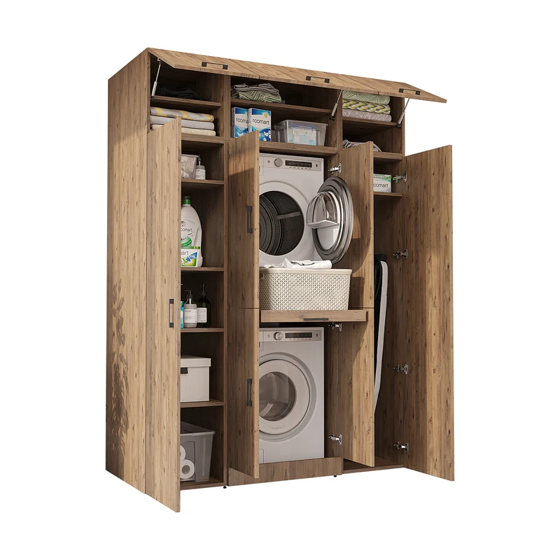 Roomart Waschmaschinenschrank DORA-I, 160 cm breit, für Waschmaschine und Trockner mit 2 Hochschränken, in 5 Farben