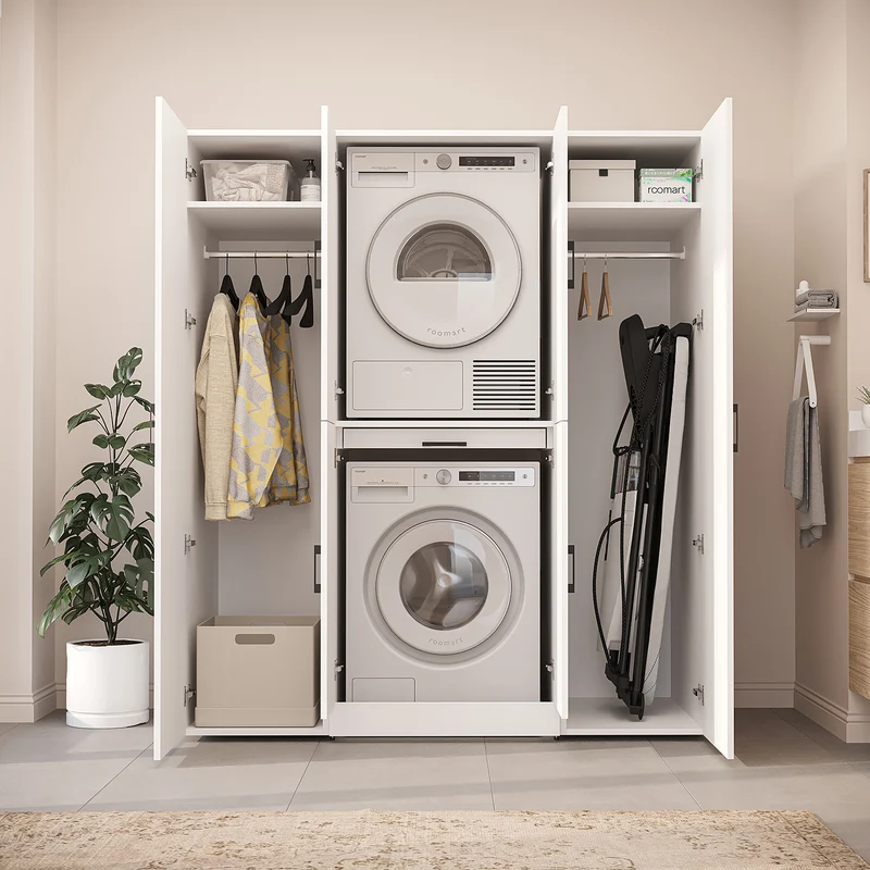 Roomart Waschmaschinenschrank DORA-I, 160 cm breit, für Waschmaschine und Trockner mit 2 Hochschränken, in 5 Farben