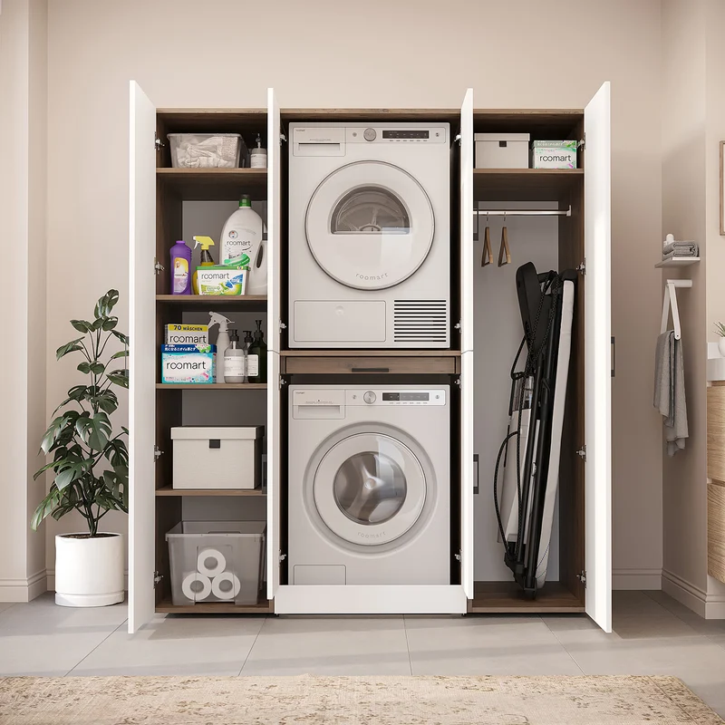 Roomart Waschmaschinenschrank DORA-I, 160 cm breit, für Waschmaschine und Trockner mit 2 Hochschränken, in 5 Farben