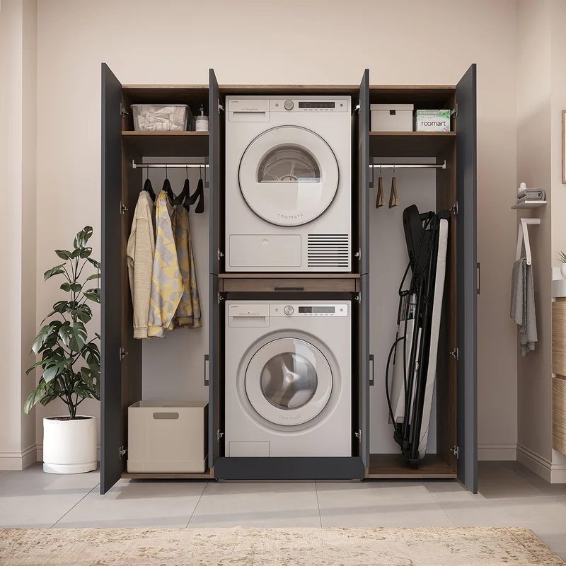 Roomart Waschmaschinenschrank DORA-I, 160 cm breit, für Waschmaschine und Trockner mit 2 Hochschränken, in 5 Farben