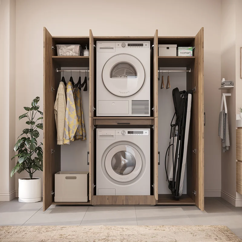 Roomart Waschmaschinenschrank DORA-I, 160 cm breit, für Waschmaschine und Trockner mit 2 Hochschränken, in 5 Farben