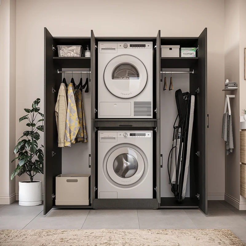 Roomart Waschmaschinenschrank DORA-I, 160 cm breit, für Waschmaschine und Trockner mit 2 Hochschränken, in 5 Farben