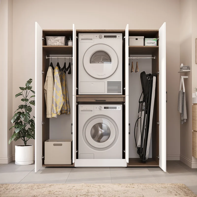 Roomart Waschmaschinenschrank DORA-I, 160 cm breit, für Waschmaschine und Trockner mit 2 Hochschränken, in 5 Farben