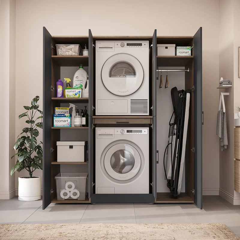 Roomart Waschmaschinenschrank DORA-I, 160 cm breit, für Waschmaschine und Trockner mit 2 Hochschränken, in 5 Farben