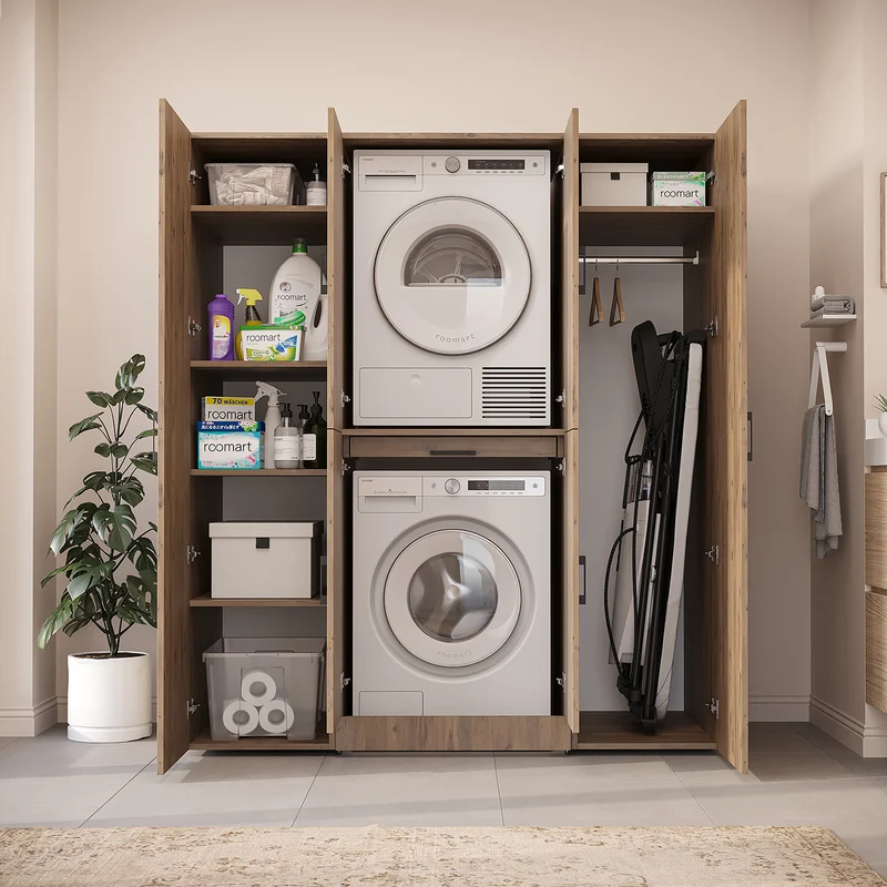 Roomart Waschmaschinenschrank DORA-I, 160 cm breit, für Waschmaschine und Trockner mit 2 Hochschränken, in 5 Farben