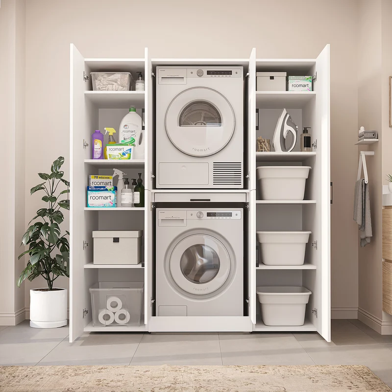 Roomart Waschmaschinenschrank DORA-I, 160 cm breit, für Waschmaschine und Trockner mit 2 Hochschränken, in 5 Farben