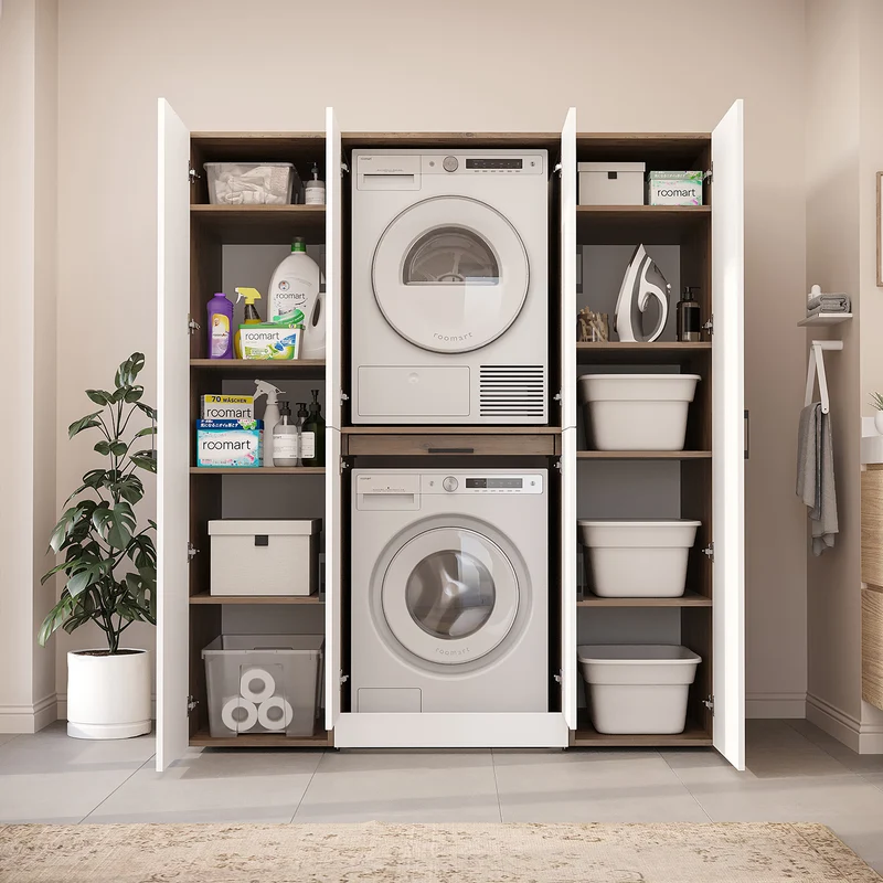Roomart Waschmaschinenschrank DORA-I, 160 cm breit, für Waschmaschine und Trockner mit 2 Hochschränken, in 5 Farben