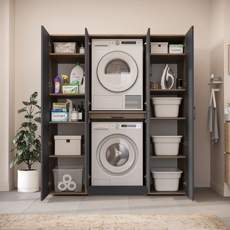 Roomart Waschmaschinenschrank DORA-I, 160 cm breit, für Waschmaschine und Trockner mit 2 Hochschränken, in 5 Farben