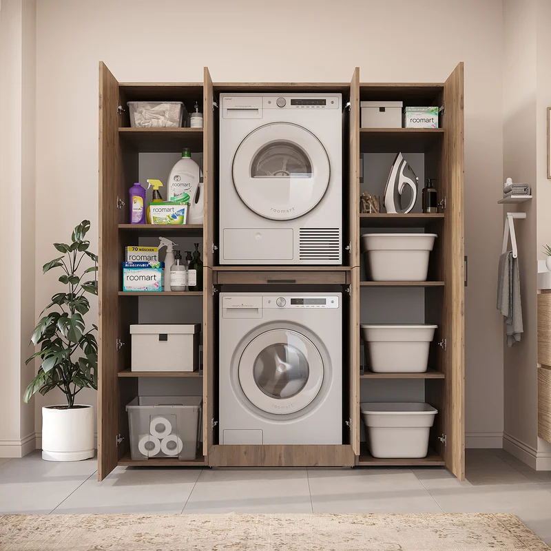 Roomart Waschmaschinenschrank DORA-I, 160 cm breit, für Waschmaschine und Trockner mit 2 Hochschränken, in 5 Farben