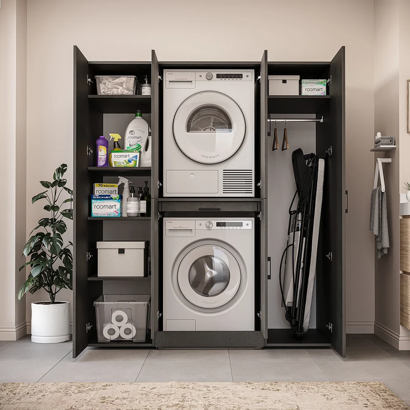 Roomart Waschmaschinenschrank DORA-I, 160 cm breit, für Waschmaschine und Trockner mit 2 Hochschränken, in 5 Farben