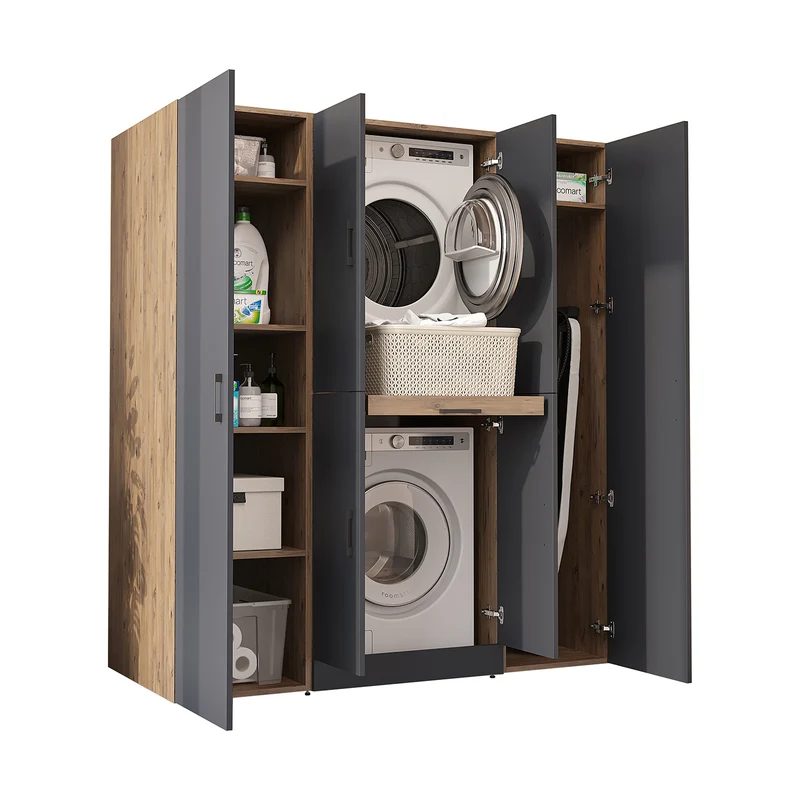 Roomart Waschmaschinenschrank DORA-I, 160 cm breit, für Waschmaschine und Trockner mit 2 Hochschränken, in 5 Farben