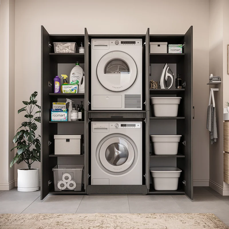 Roomart Waschmaschinenschrank DORA-I, 160 cm breit, für Waschmaschine und Trockner mit 2 Hochschränken, in 5 Farben