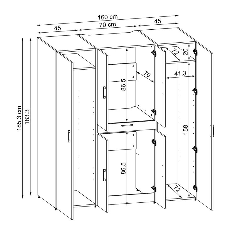 Roomart Waschmaschinenschrank DORA-I, 160 cm breit, für Waschmaschine und Trockner mit 2 Hochschränken, in 5 Farben